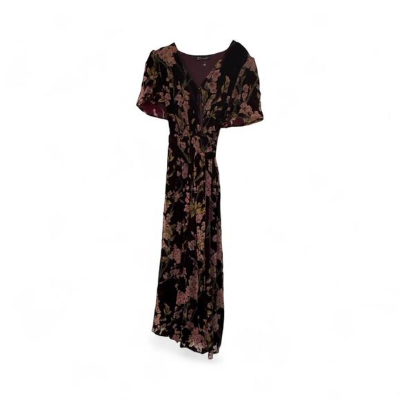 Simplee FLORAL V Neck Velvet Maxi Dress SZ S - Picture 2 of 4